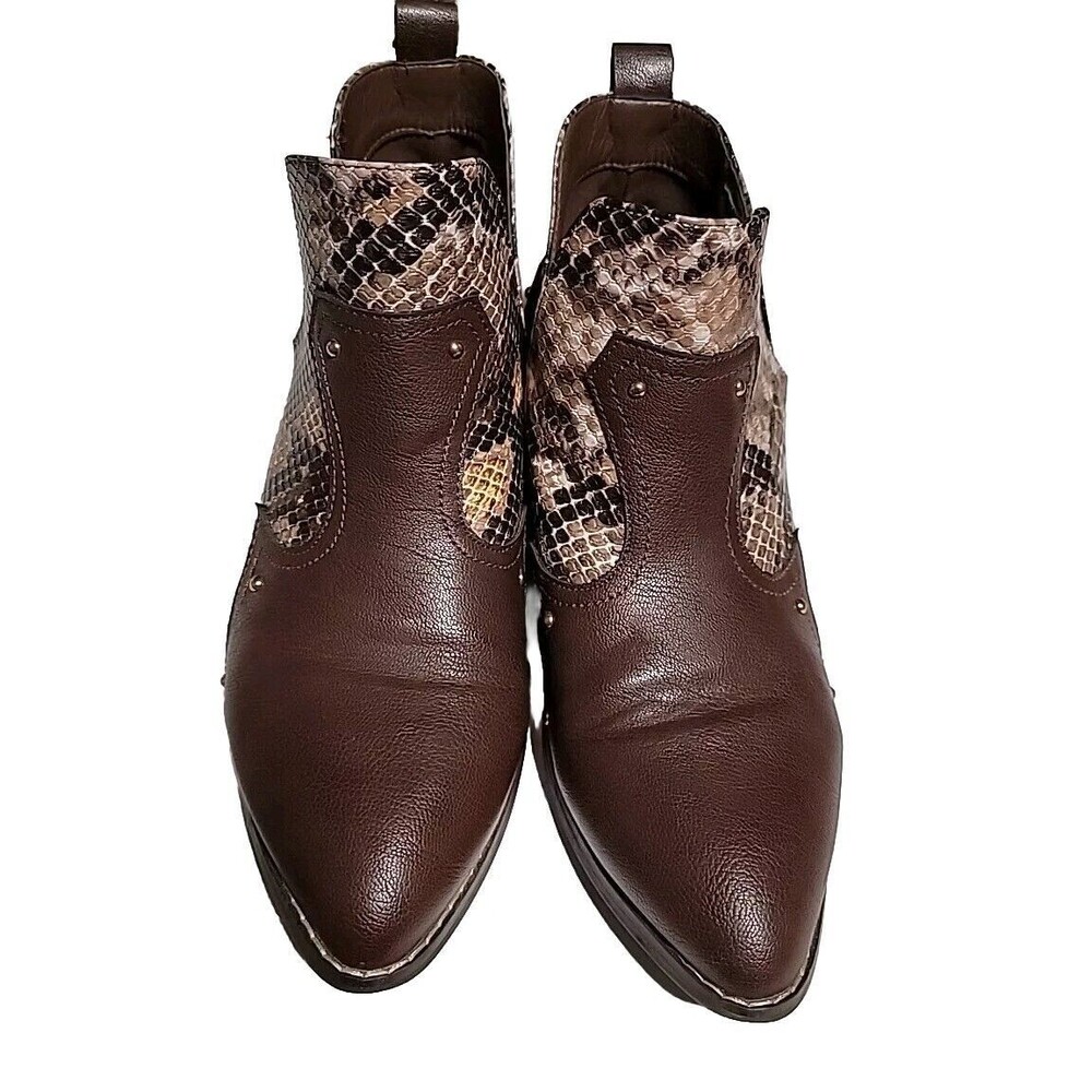 C Comfort Est 1946 Women Snake Pattern Brown Black Shoes Bootie Slip On Size 9 M